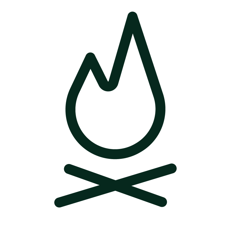 Fireside relaxation icon for mountain fork vacations.