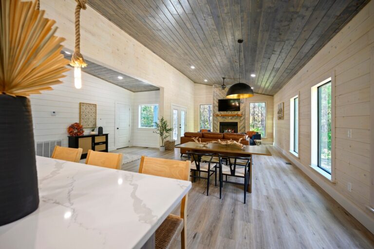 Modern rustic dining and living area, ideal for a couple's getaway