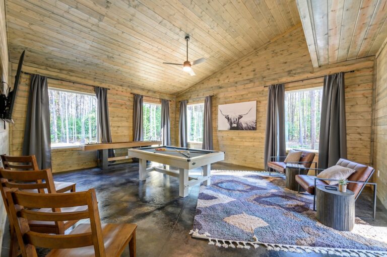 Another view of game room with comfortable seating for a family reunion.