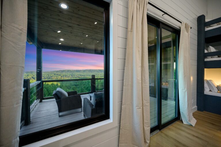 Covered balcony with forest views for large family vacation