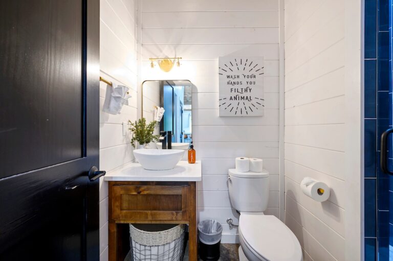 Splish Splash bathroom with playful décor, designed for family vacation ideas, fun after river activities, and cozy ways to experience nature.