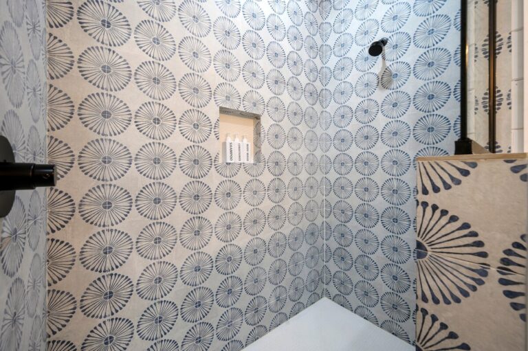 Splish Splash patterned shower for family vacation ideas, refreshing after river activities, and stylish ways to experience nature indoors.